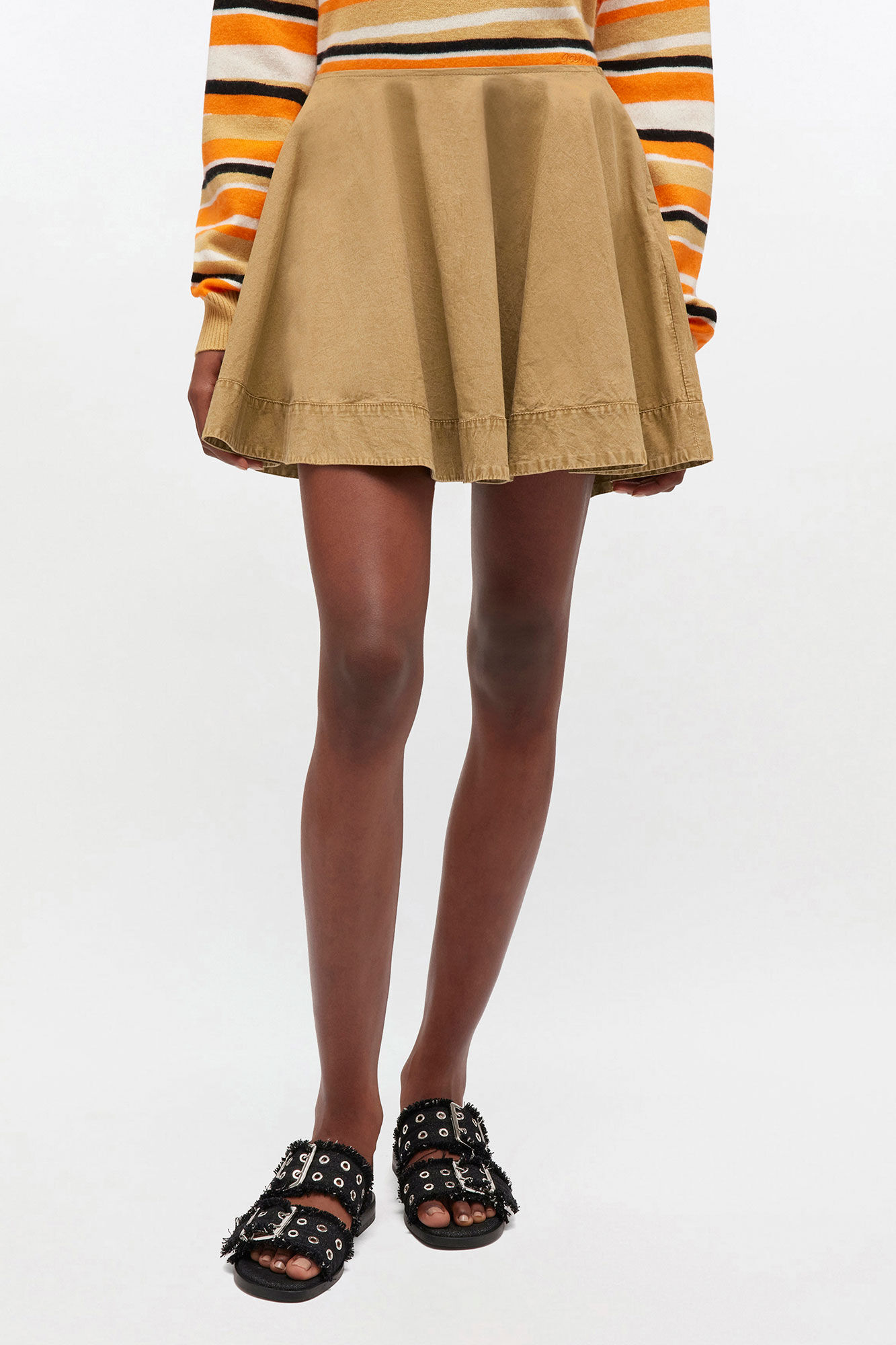 Beige Washed Mini Circle Skirt, Elastane, in colour Lark - 2 - GANNI