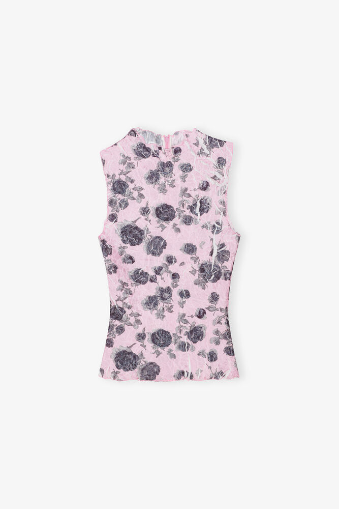 Pink Floral Printed Top, Corsage