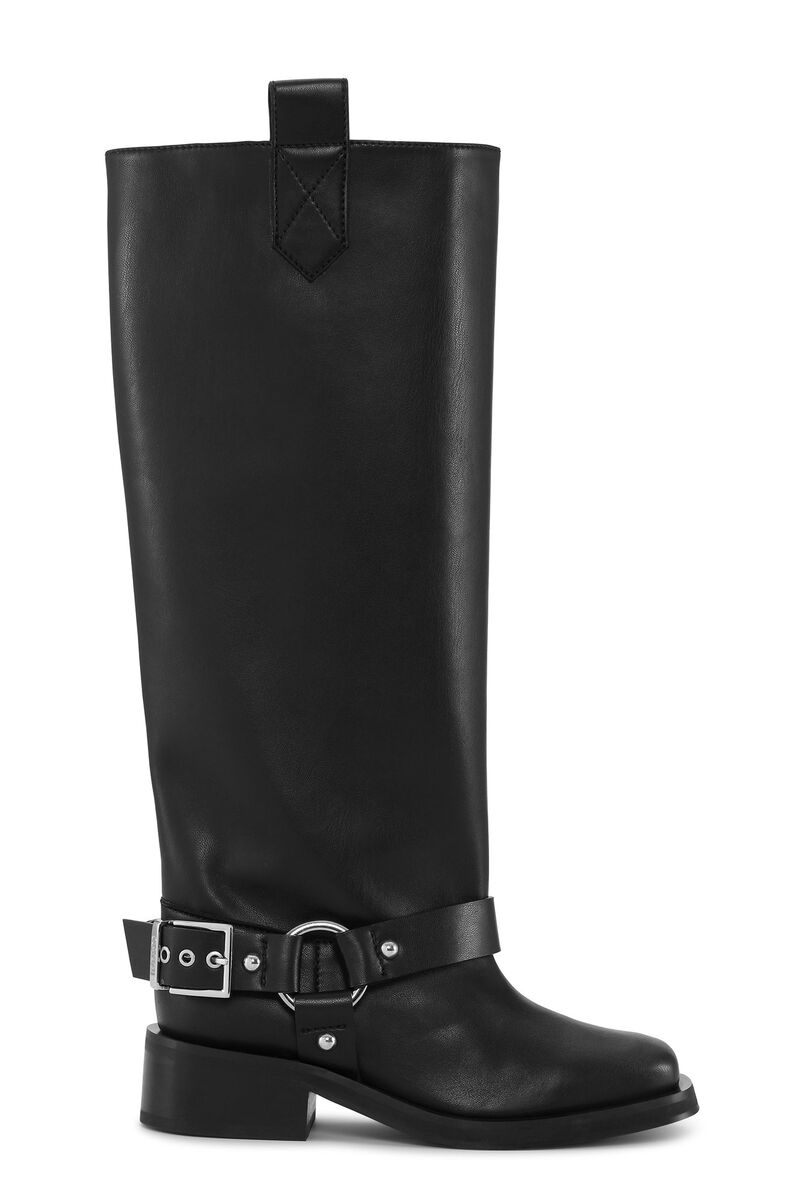 Black Under-Knee Biker Boots, Polyester, in colour Black - 1 - GANNI