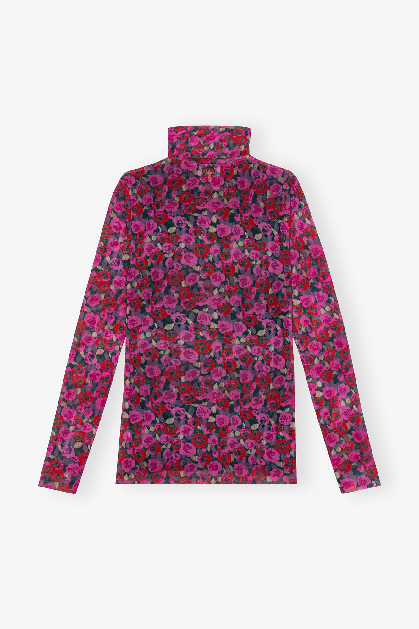 Floral Mesh Long Sleeve Roll Neck Bluse, Recycled Nylon, in colour Fiji Flower - 2 - GANNI