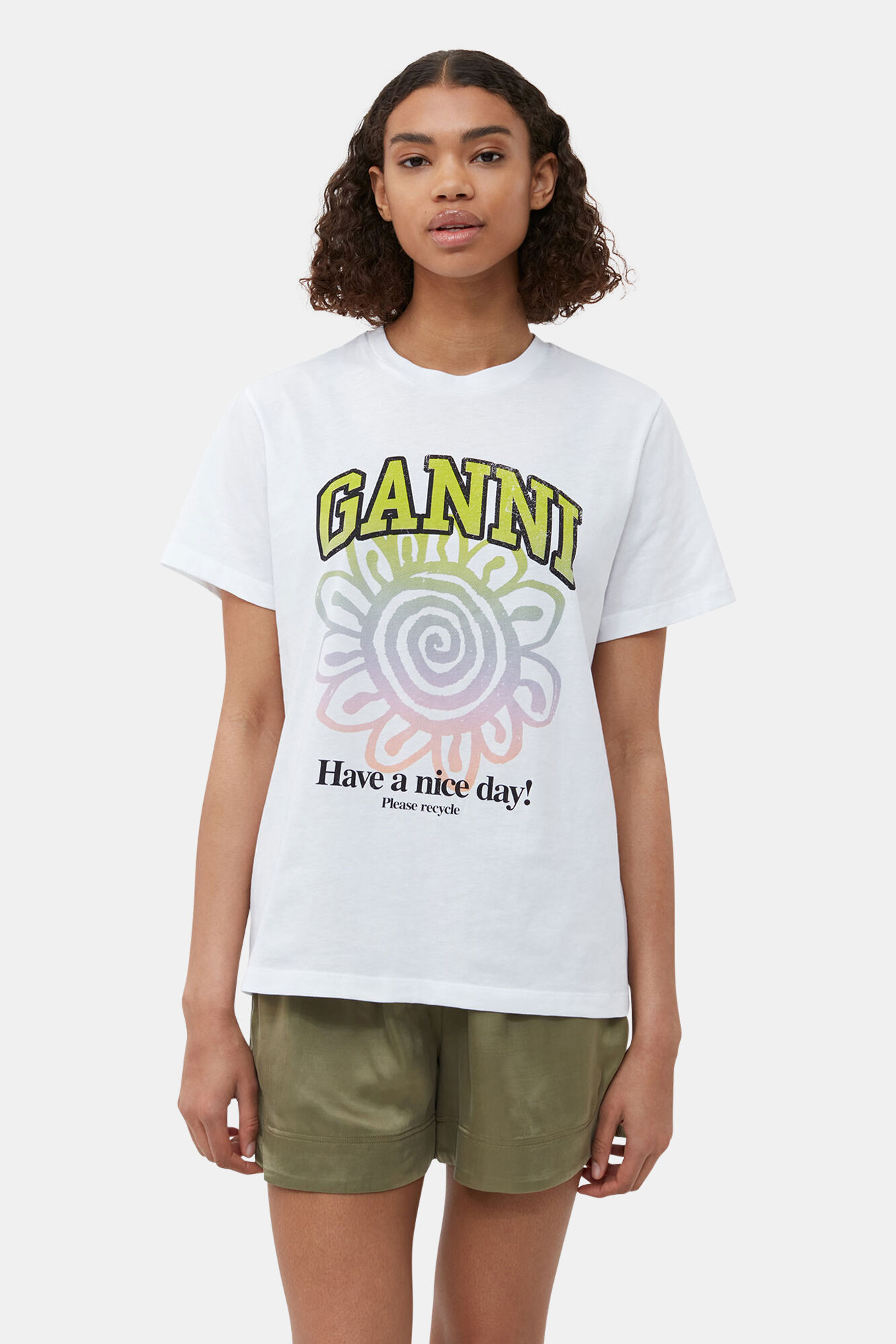 Relaxed Multi Flower T-shirt, Cotton, in colour Bright White - 4 - GANNI
