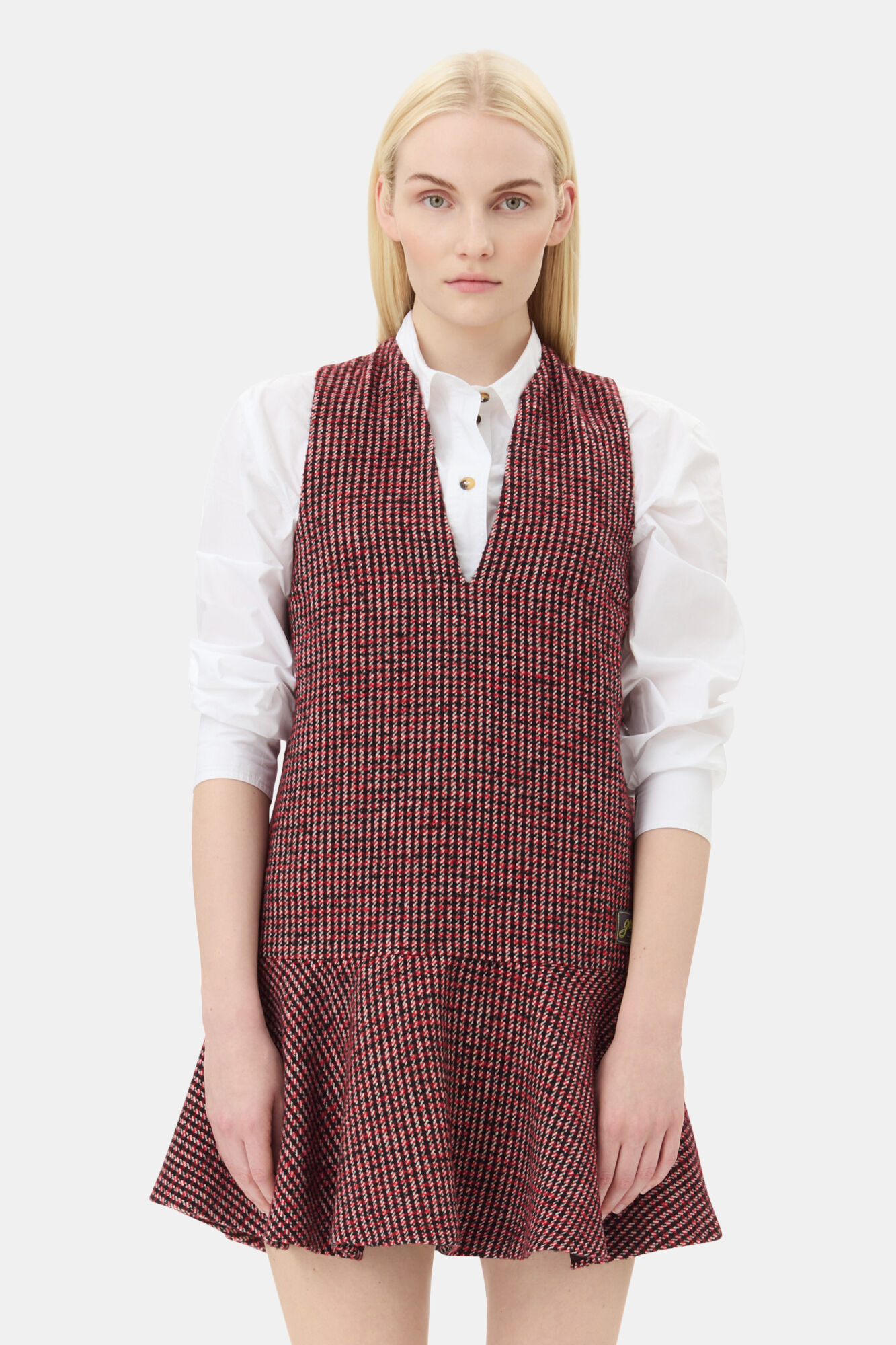 Red Check Mini Dress, Recycled Polyester, in colour Racing Red - 2 - GANNI