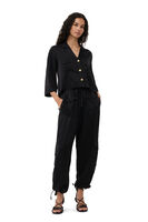 Washed Satin Pants, Cupro, in colour Black - 1 - GANNI
