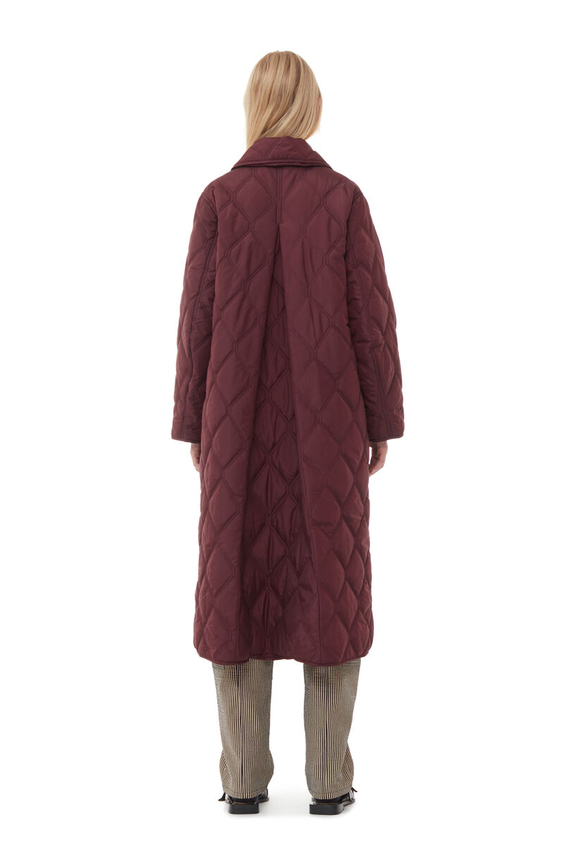 Red Ripstop Quilt Asymmetric Coat, Recycled Polyester, in colour Port Royale - 4 - GANNI