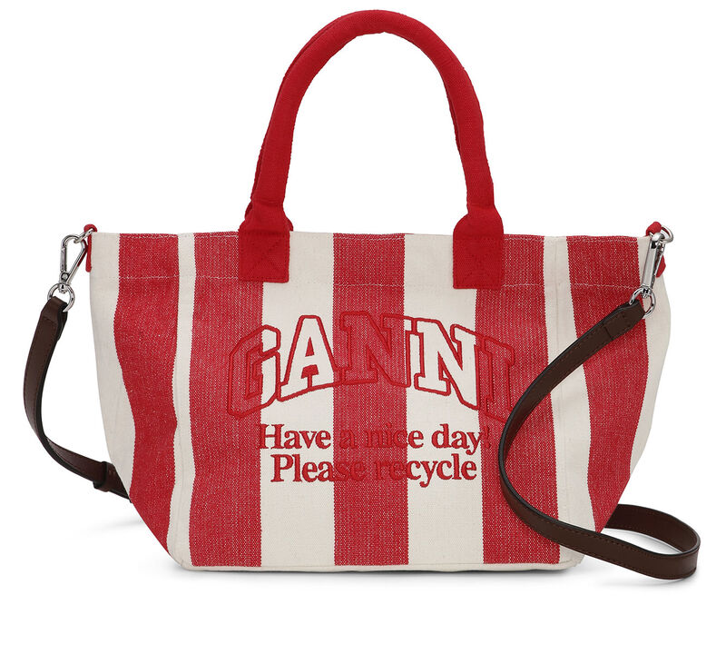 Red Striped Small Shopper, Recycled Cotton, in colour Barbados Cherry - 1 - GANNI