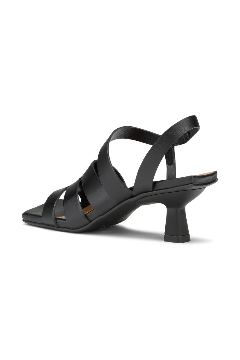 Kitten Heel Strappy Sandals, Calf Leather, in colour Black - 3 - GANNI