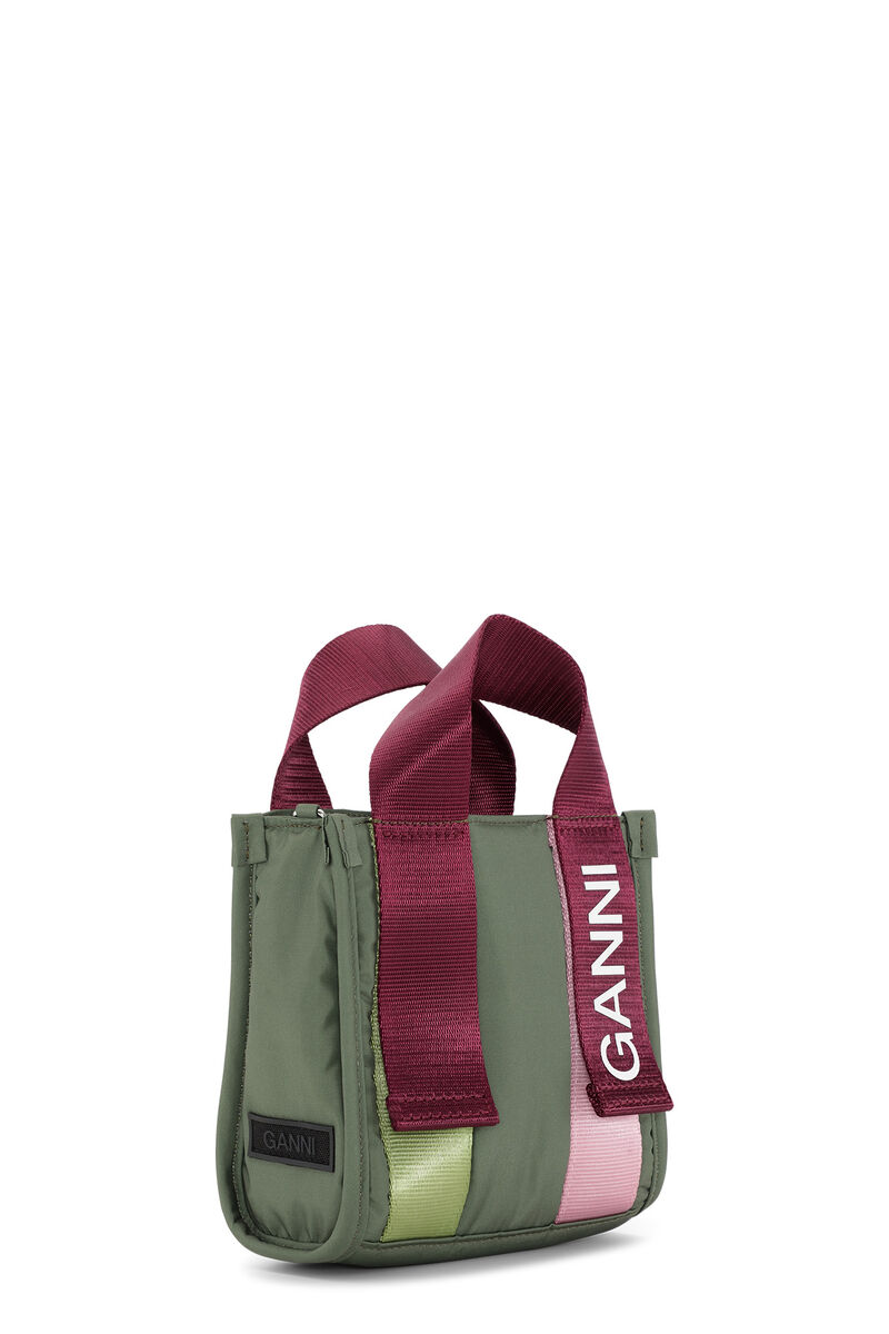 Green Mini Tech Tote, Recycled Polyester, in colour Kalamata - 2 - GANNI