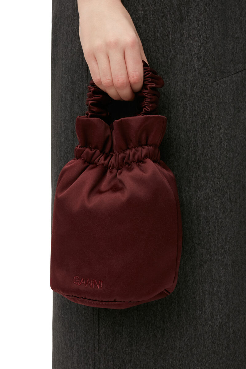 Ruched Top Handle Taske , Polyester, in colour Burgundy - 4 - GANNI