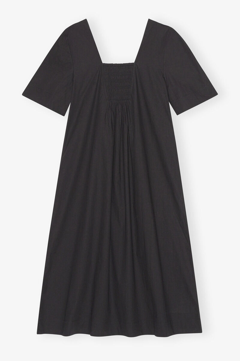 Cotton Poplin Open-neck Maxi Dress, Cotton, in colour Black - 2 - GANNI