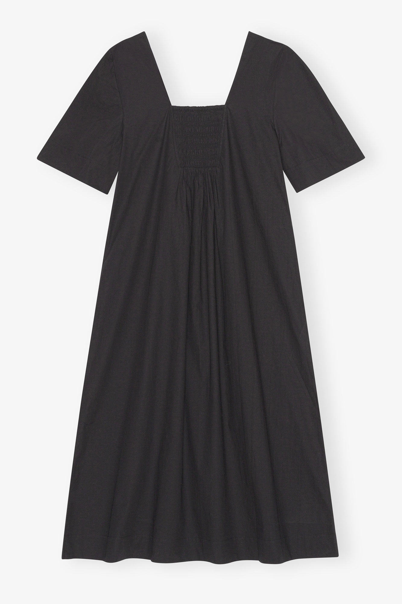 Cotton Poplin Open-neck Maxi Dress, Cotton, in colour Black - 2 - GANNI
