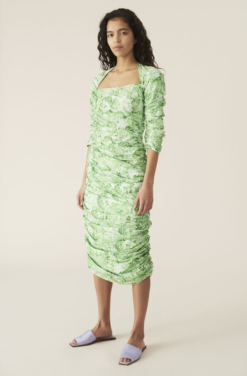 Printed Cotton Poplin Show Kleid, Cotton, in colour Island Green - 1 - GANNI