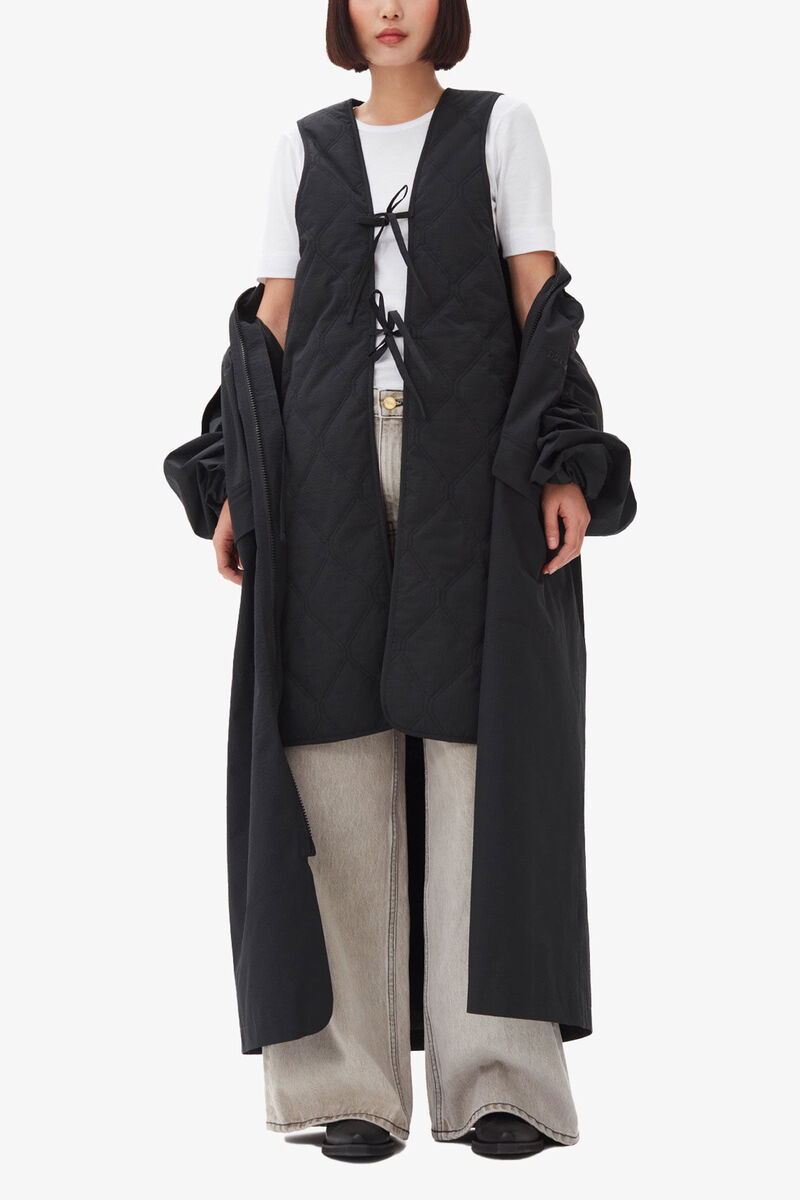 Black Tech Seersucker Oversized Shell Coat, Recycled Polyester, in colour Black - 5 - GANNI