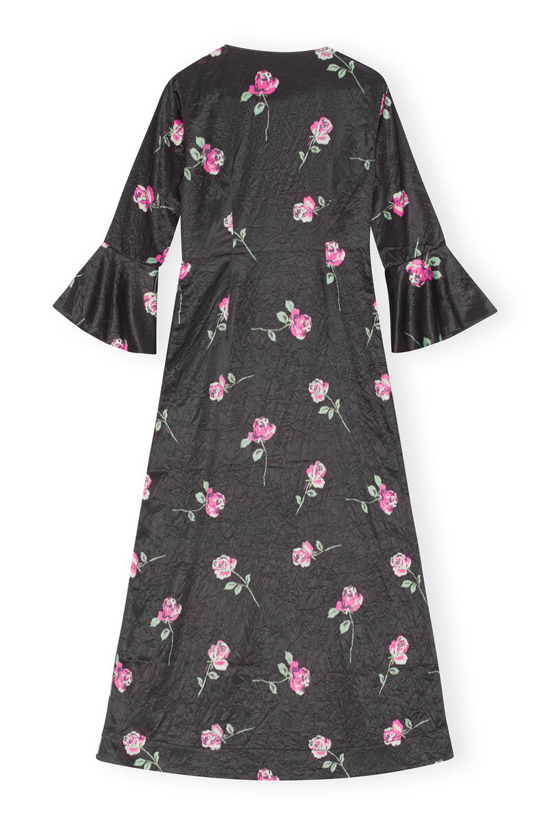 Lång klänning i krusad satin, in colour Black - 2 - GANNI
