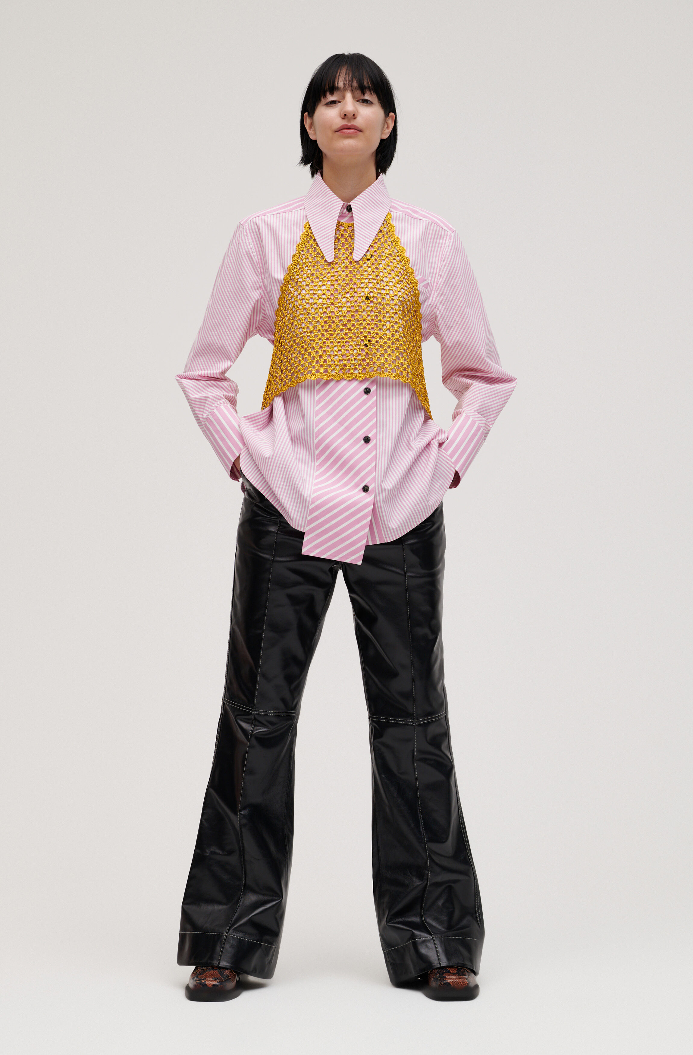 Lamb Leather High Waist Bootcut Pants 