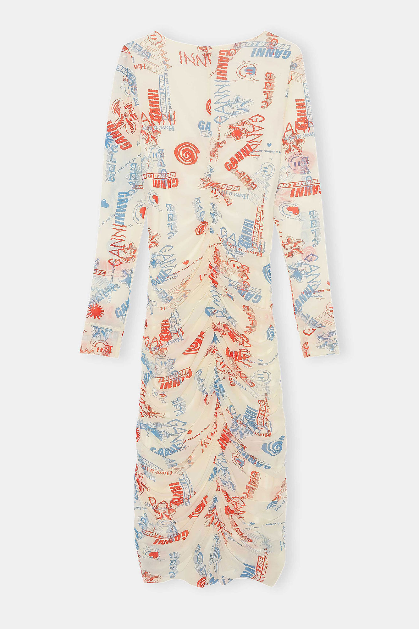 Ruched Mesh Midi Dress, Nylon, in colour Egret - 2 - GANNI