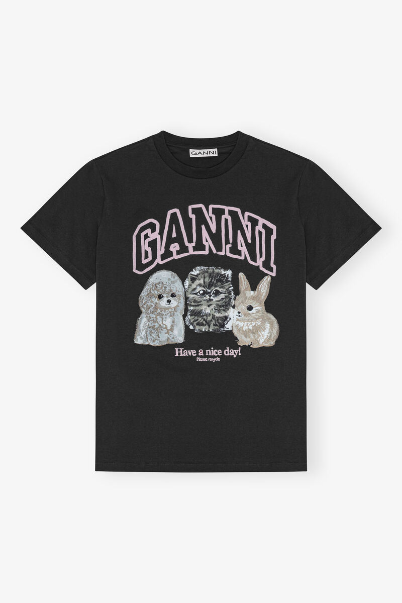 Black Animal Print T-shirt, Cotton, in colour Phantom - 1 - GANNI