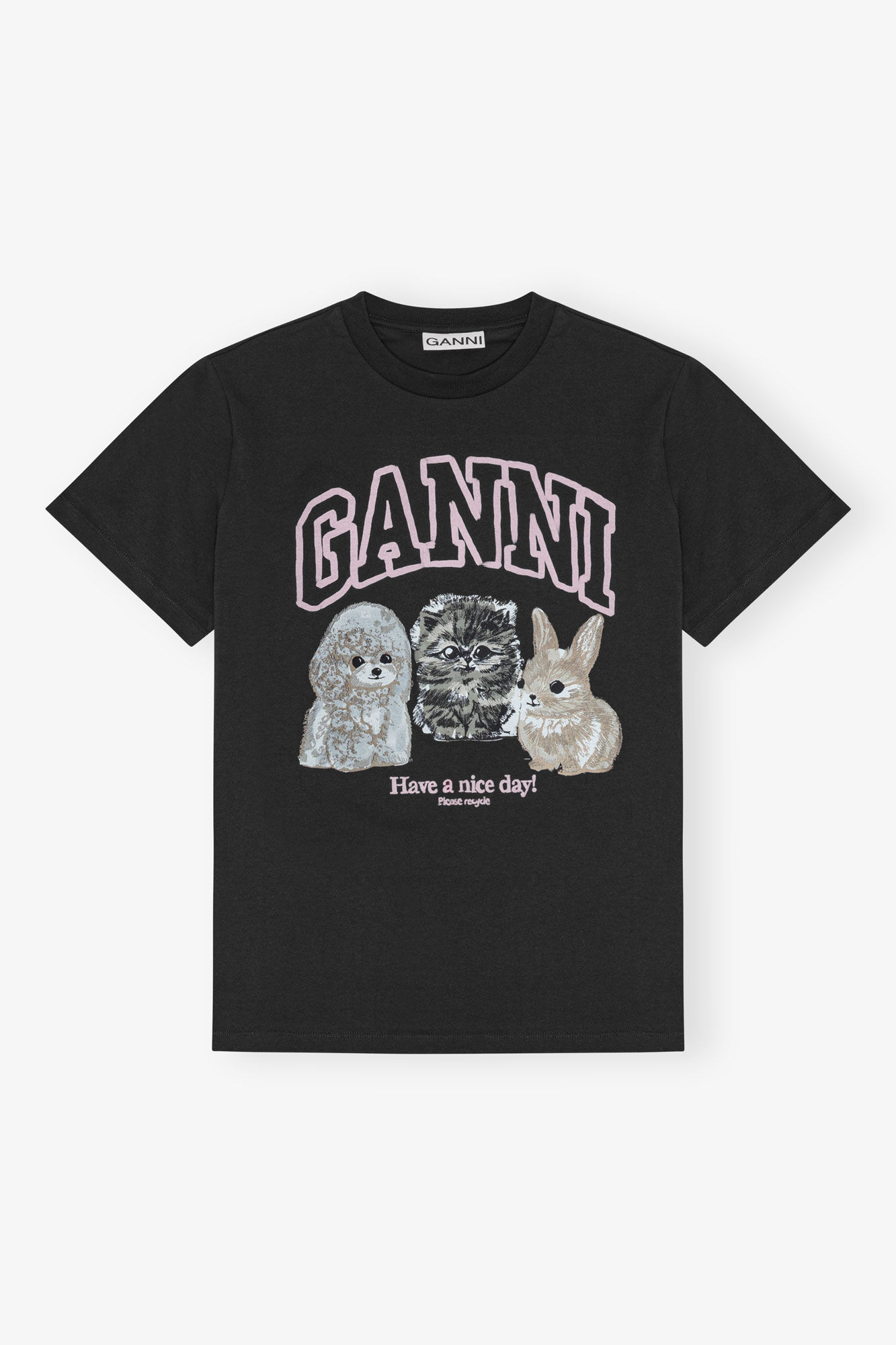 Black Animal Print T-shirt, Cotton, in colour Phantom - 1 - GANNI