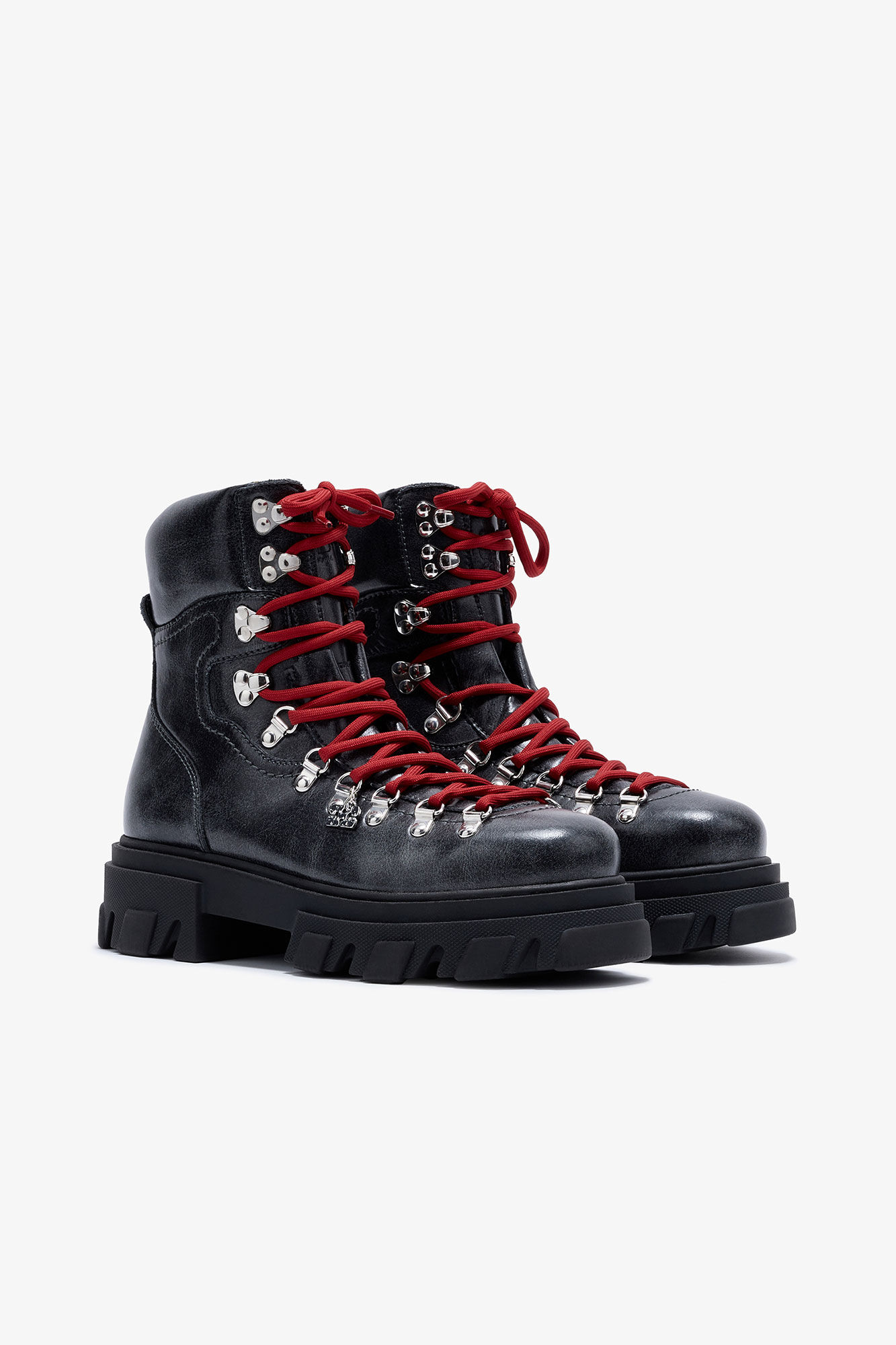 Cleated Mountain Boot in Dark Grey, Lyocell, in colour Ebony - 2 - GANNI
