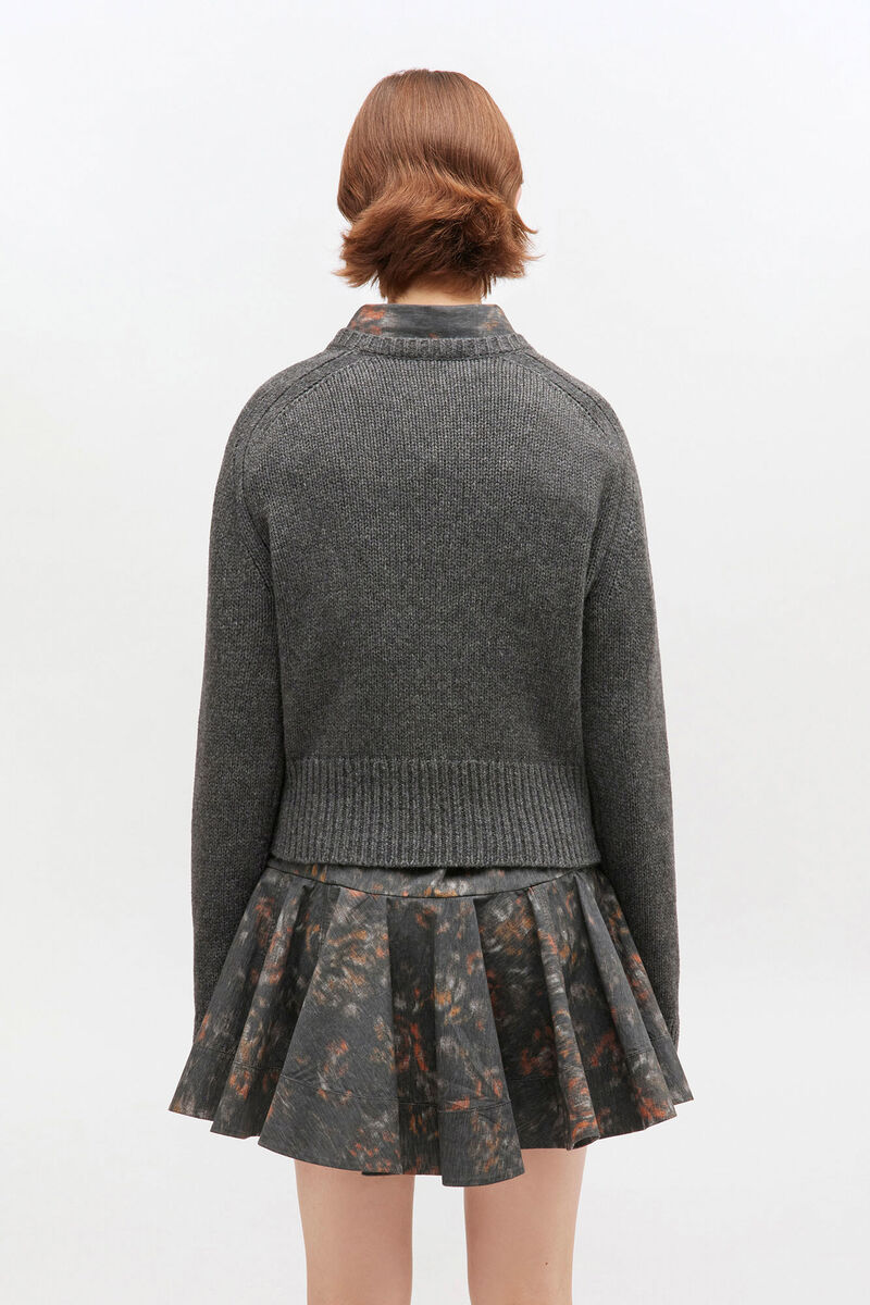Dark Grey V-neck Jumper, Wool, in colour Phantom - 3 - GANNI