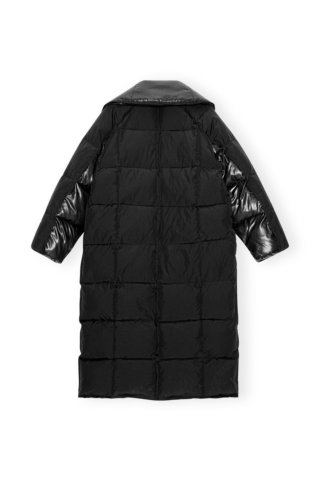 Black Oversized Mix Puffer Coat, LENZING™ ECOVERO™, in colour Black - 2 - GANNI