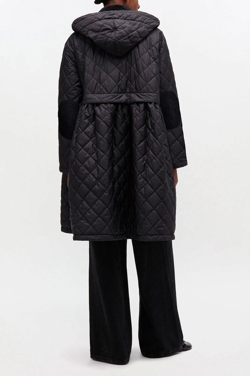 Quilted Long Coat in Black, Polyester, in colour Black - 2 - GANNI