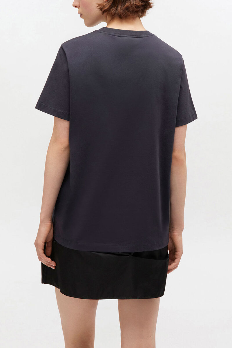 Sort T-shirt med roseprint, Organic Cotton, in colour Phantom - 3 - GANNI