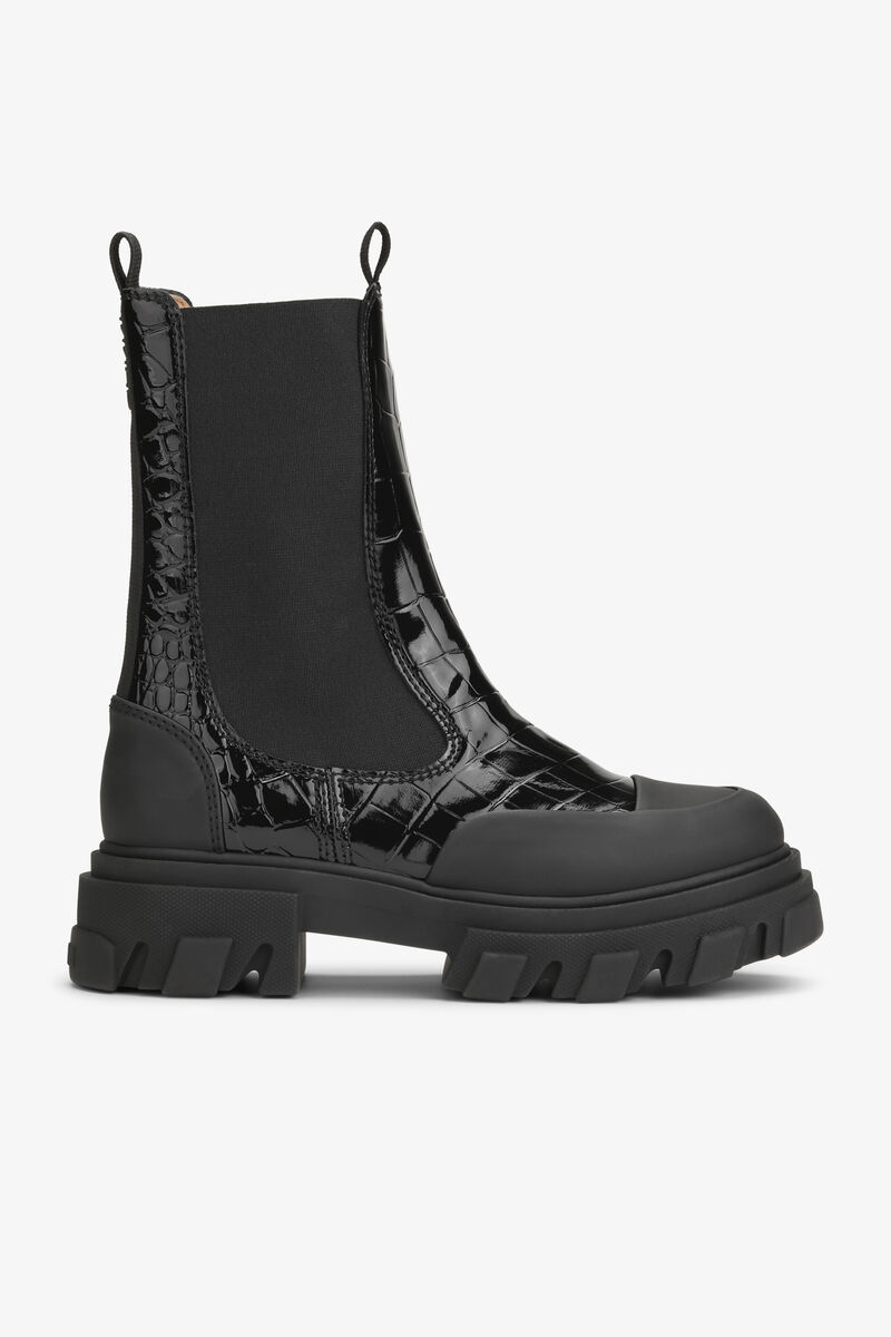 Svarta Lack Croco Chelsea Boots, Polyester, in colour Black - 1 - GANNI