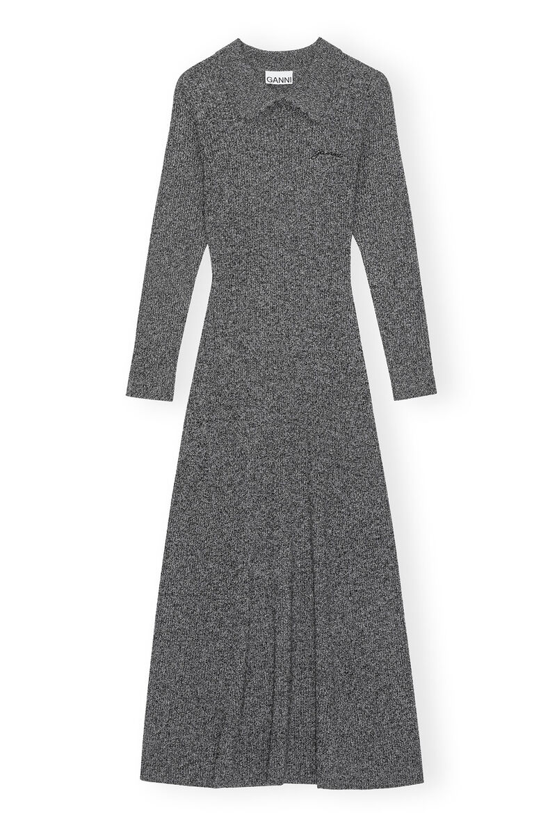 Grey Collar Maxi Dress, Cashmere, in colour Ebony Melange - 1 - GANNI