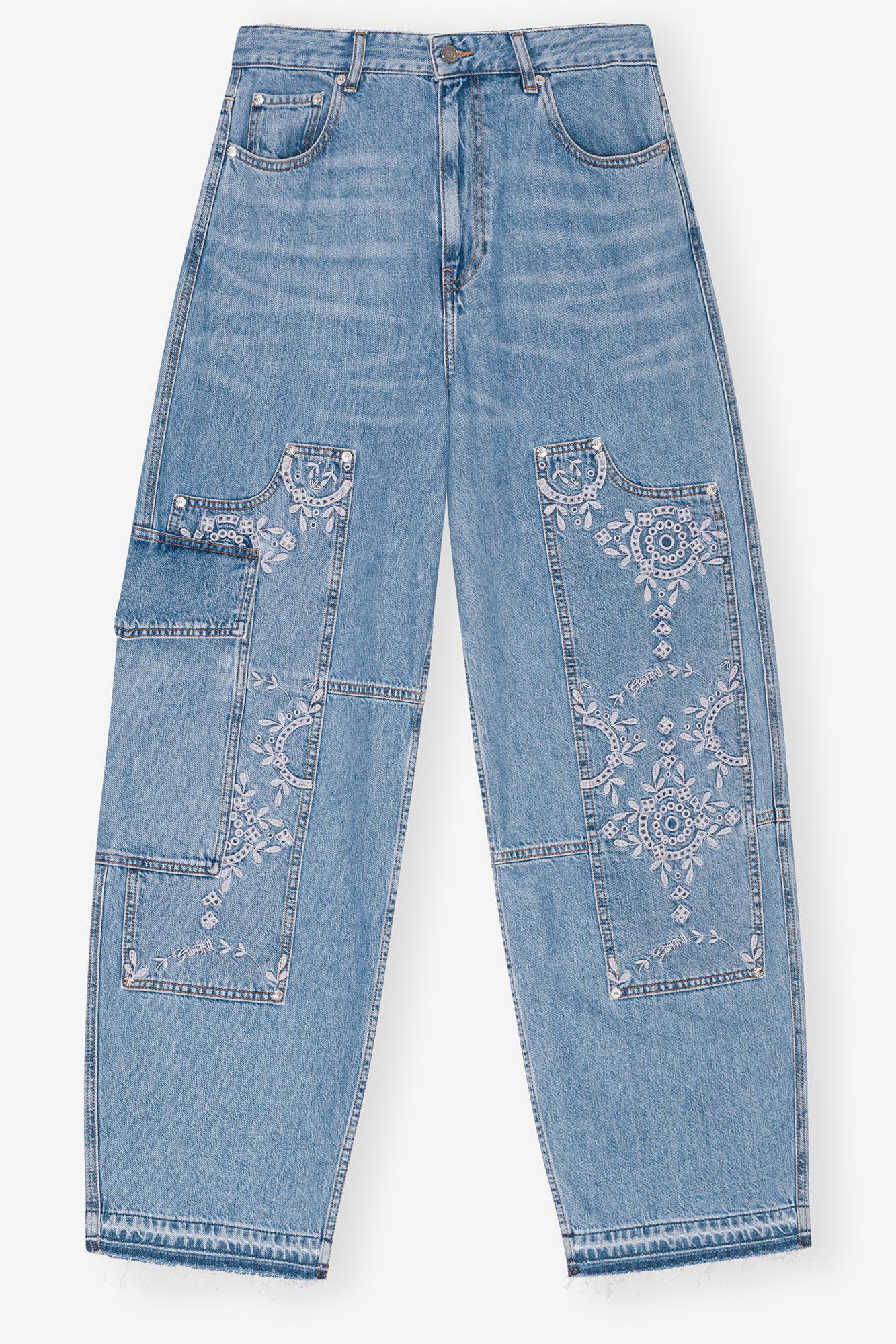 Jean Carpenter à broderie anglaise, Cotton, in colour Light Blue Stone - 1 - GANNI