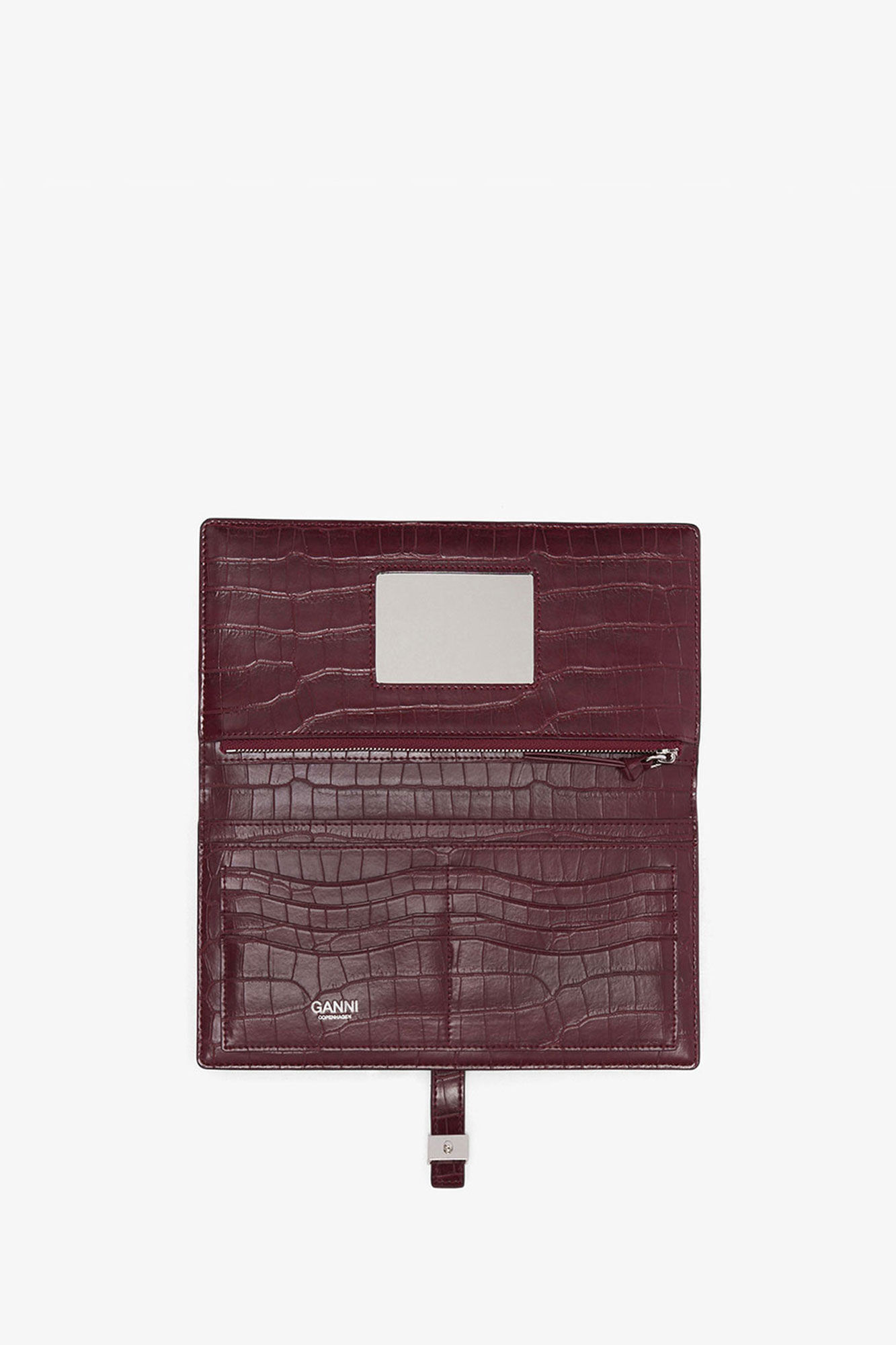 Sue Long Slim Wallet in Burgundy Croco, Recycled Leather, in colour Burgundy - 3 - GANNI