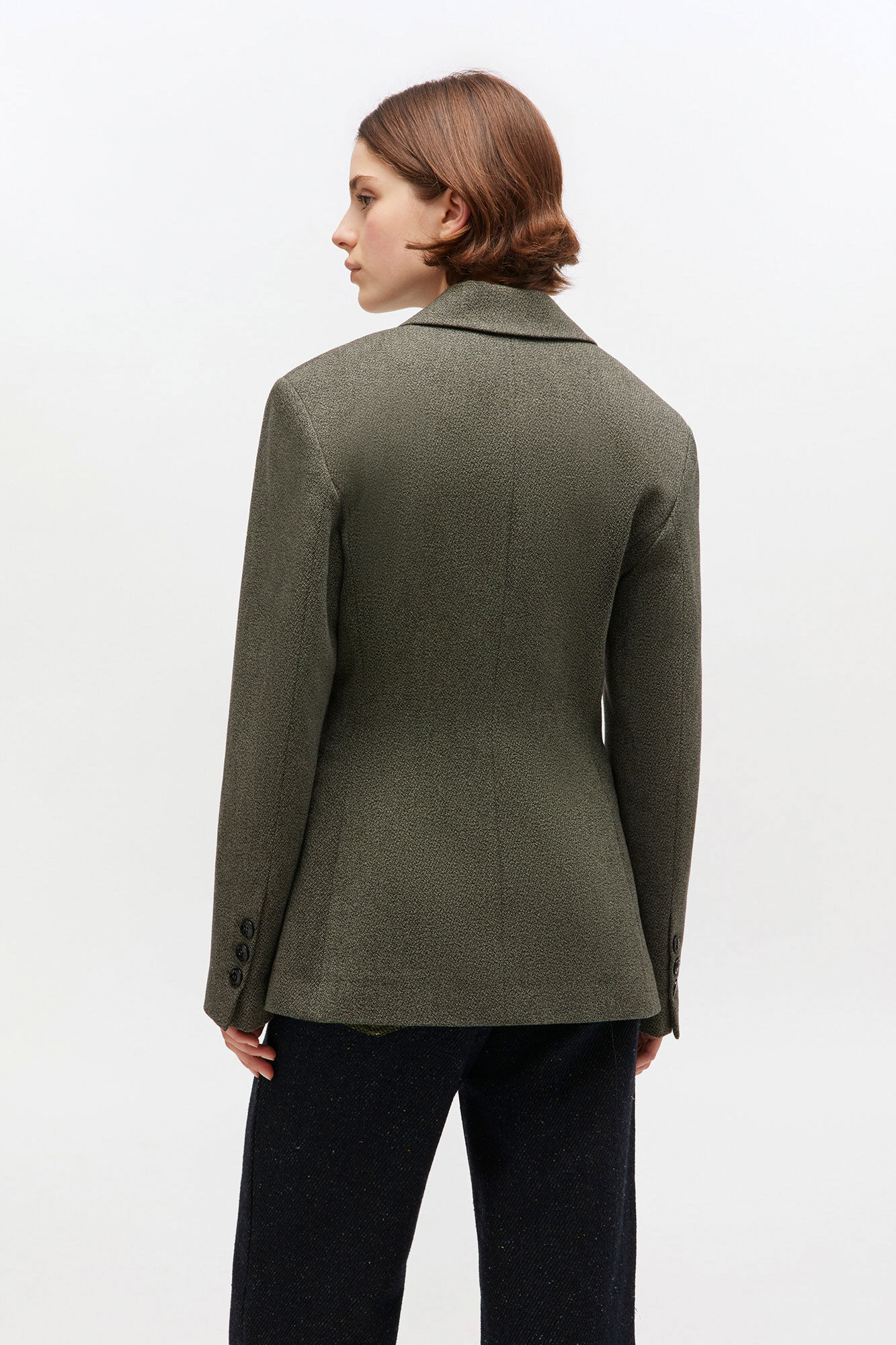 Green Mouline Blazer, Organic Cotton, in colour Forest Night - 3 - GANNI