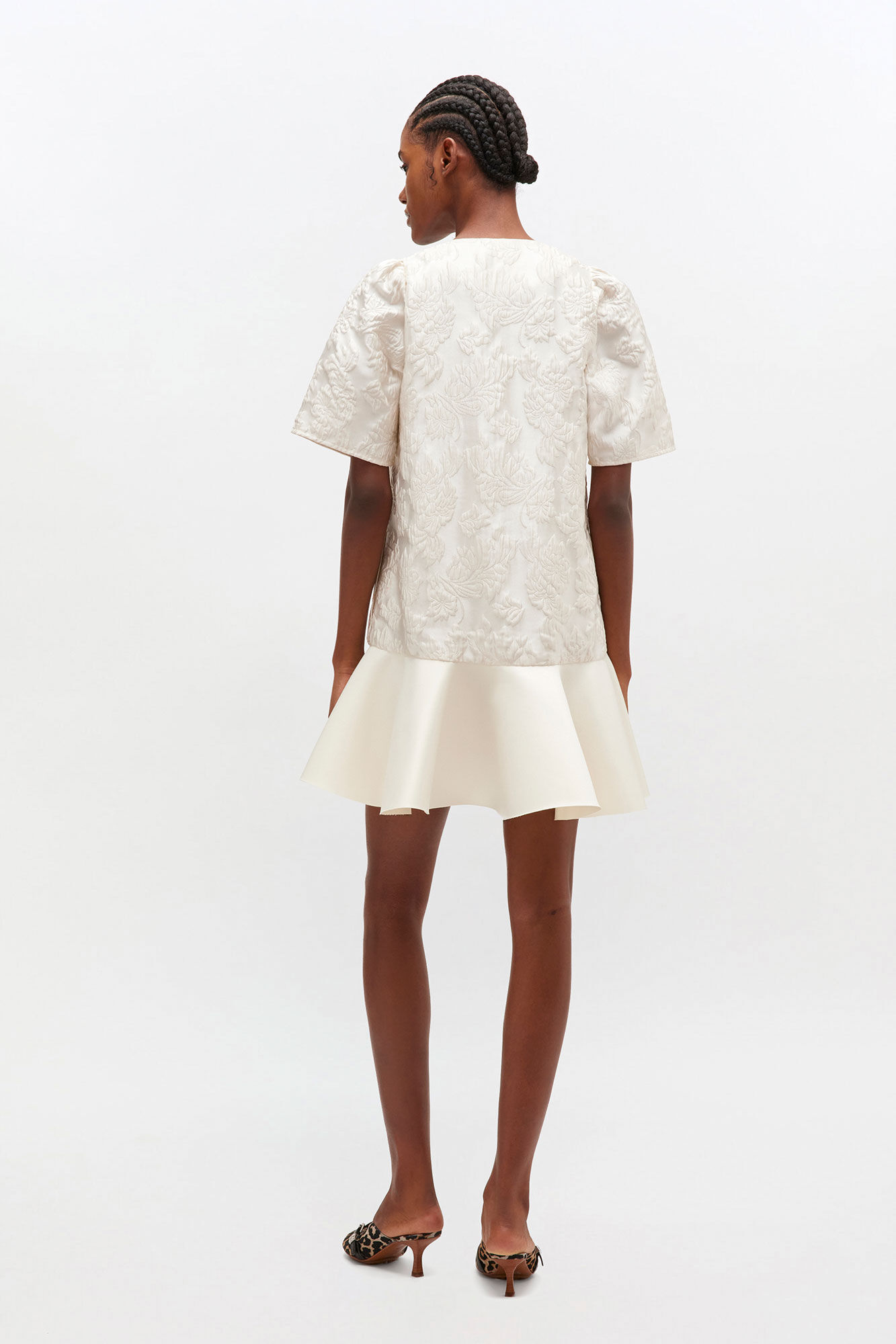 Egret Satin Cloque Mini Dress | GANNI US