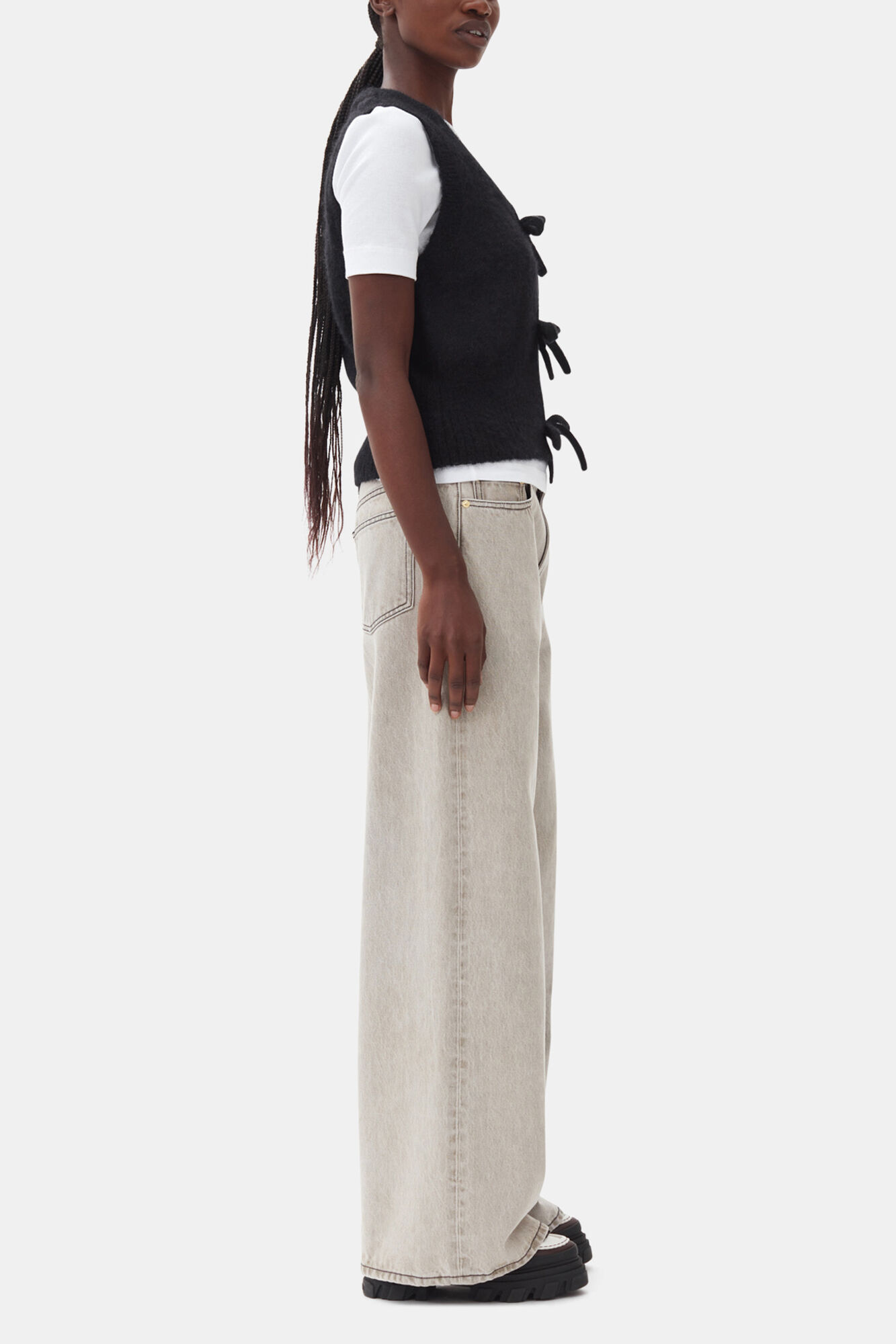 Black Tie String Vest, Mohair, in colour Black - 3 - GANNI