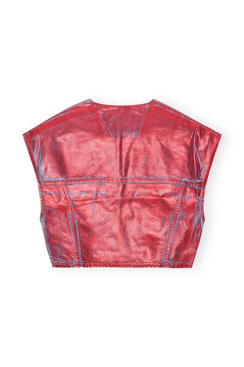 Red Foil Denim Vest, Cotton, in colour Red Alert - 2 - GANNI
