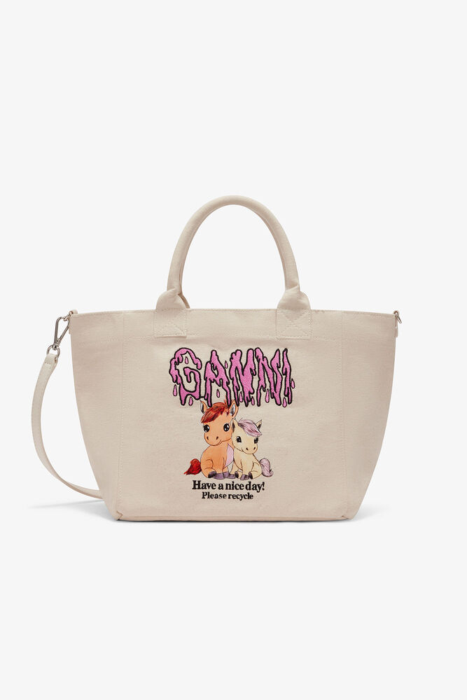 Small Easy Pony Printed Shopper, Egret