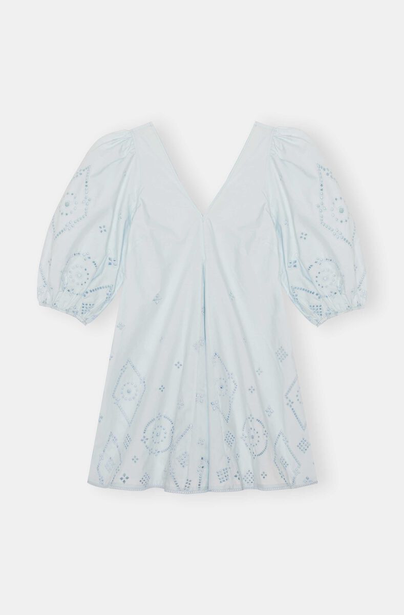 Broderie Anglaise V-Neck Midi Dress, Cotton, in colour Illusion Blue - 1 - GANNI