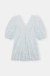 Broderie Anglaise V-Neck Midi Dress, Cotton, in colour Illusion Blue - 1 - GANNI