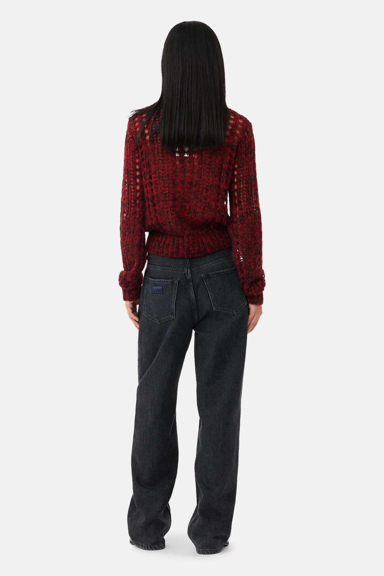 Washed Black Izey Drawstring Jeans, Cotton, in colour Washed Black/Black - 2 - GANNI