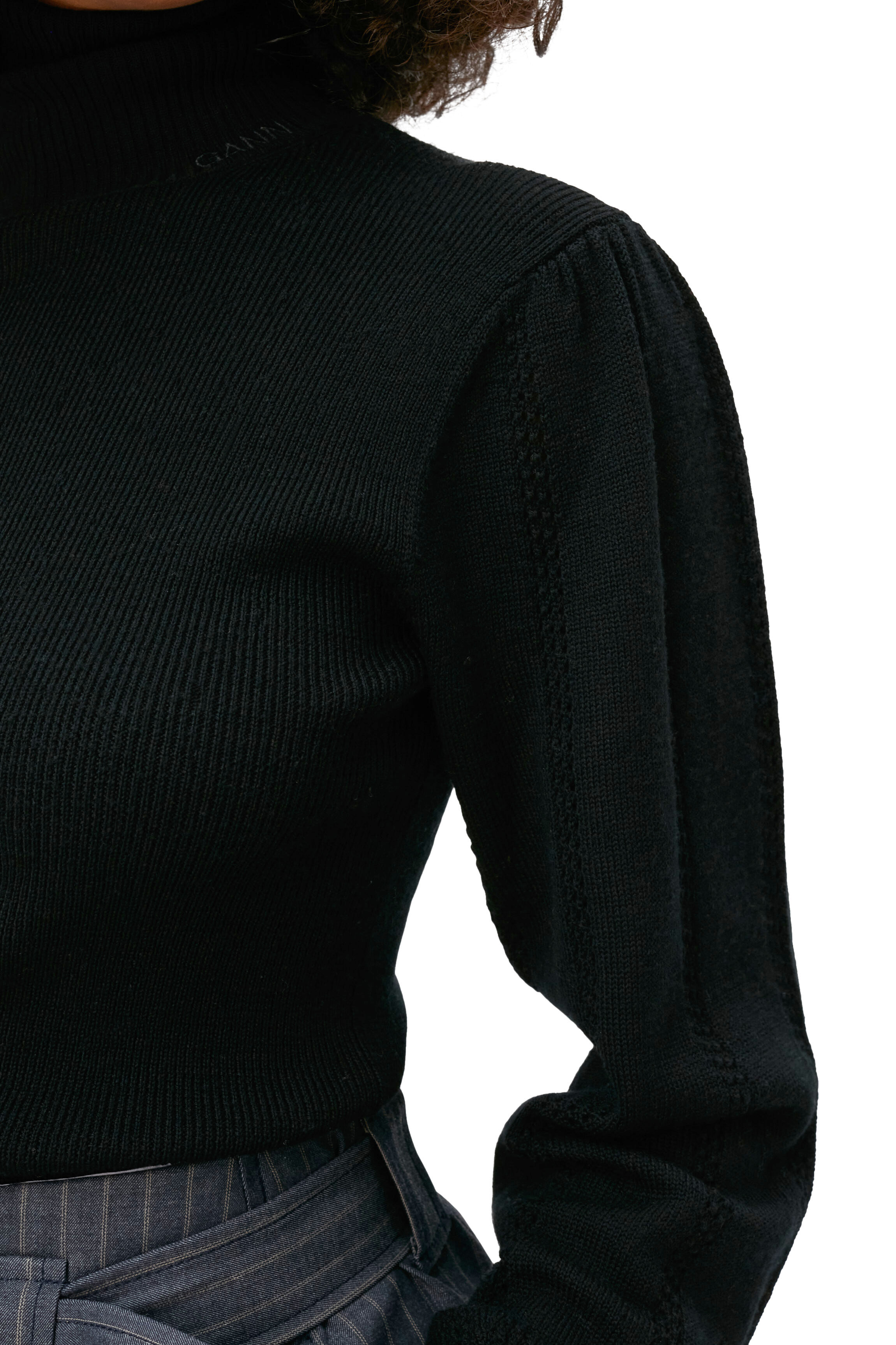Black Merino Lace Rollneck | GANNI IT