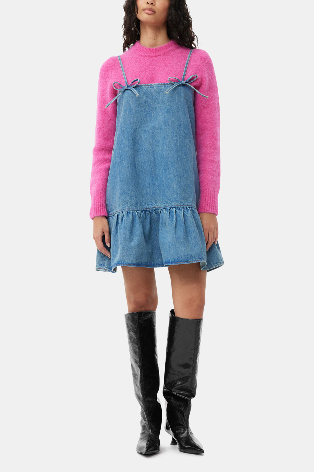 Tint Denim Mini Dress, Organic Cotton, in colour Tint Wash - 1 - GANNI