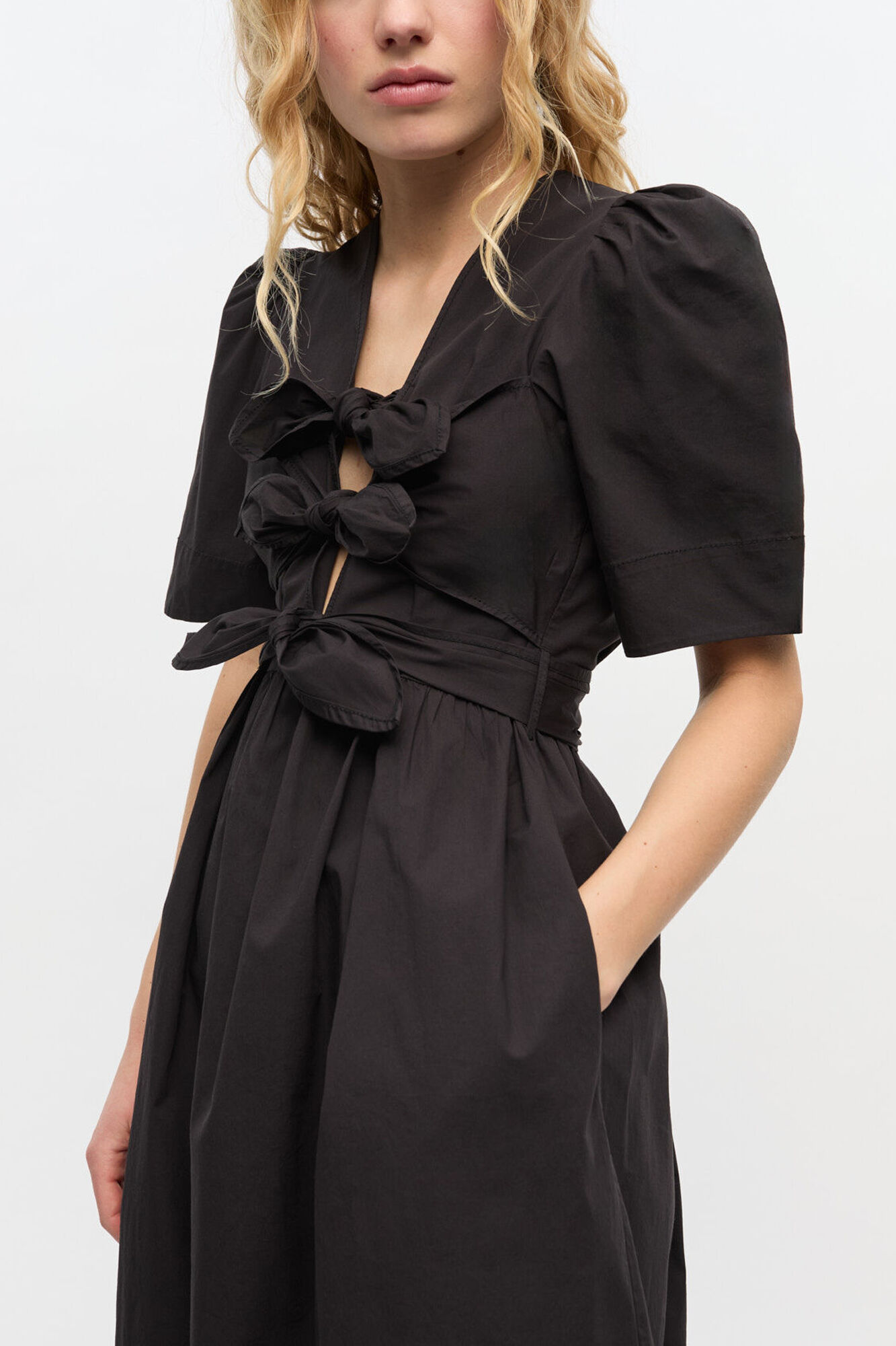 Black Stretch Cotton Dress, Organic Cotton, in colour Black - 3 - GANNI