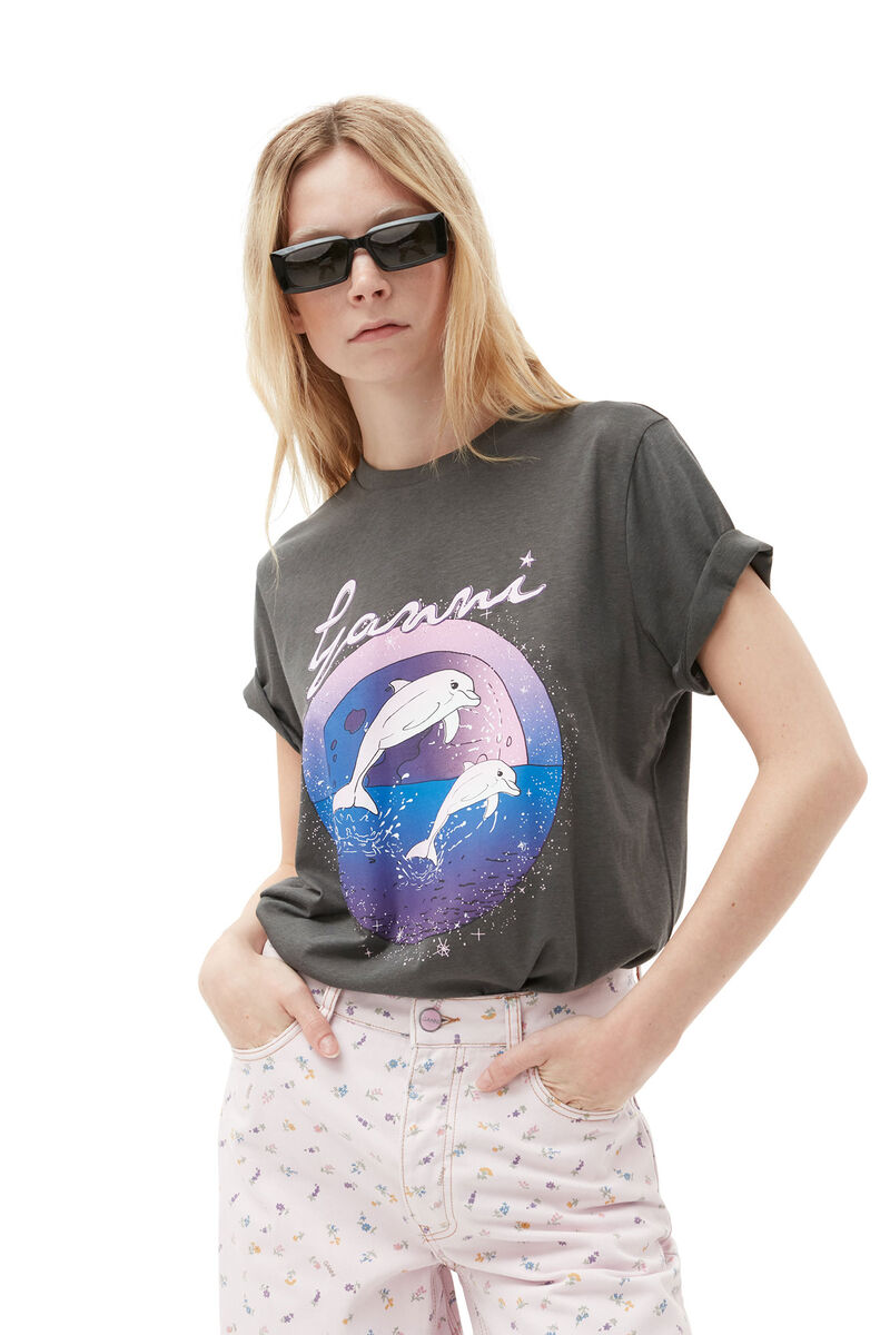Fabrics of the Future Relaxed Dolphin T-shirt, Organic Cotton, in colour Volcanic Ash - 3 - GANNI