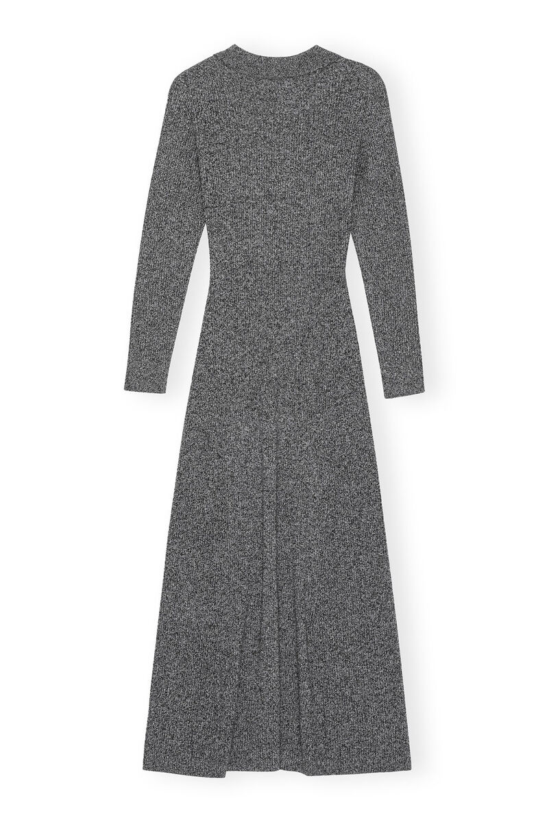 Grey Collar Maxi Kleid, Cashmere, in colour Ebony Melange - 2 - GANNI