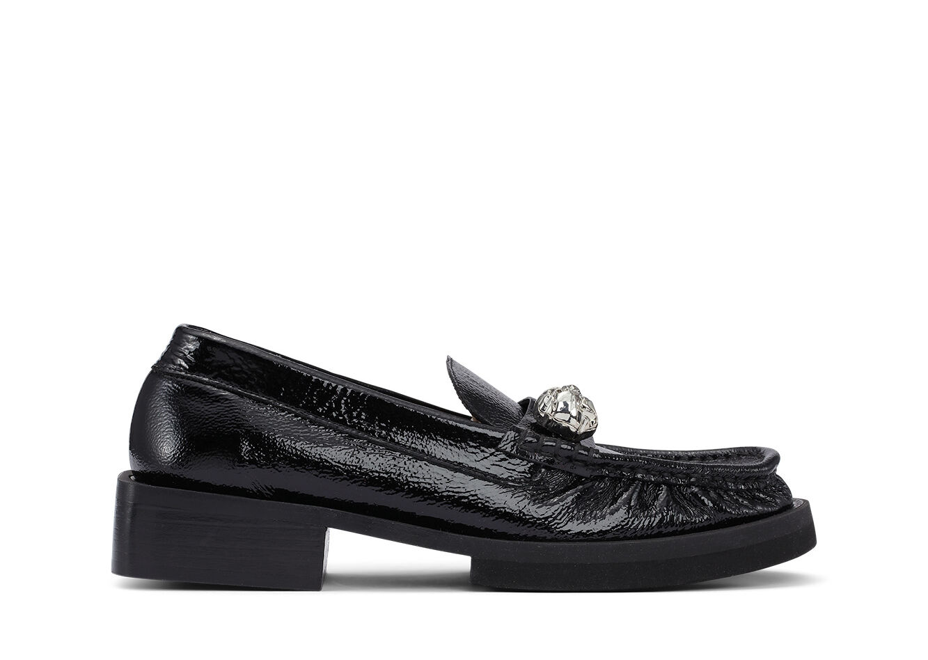 Embellished Loafers, Calf Leather, in colour Black - 1 - GANNI