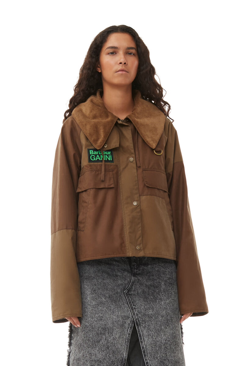 GANNI x Barbour Spey Wax Jakke, Cotton, in colour Teak - 1 - GANNI