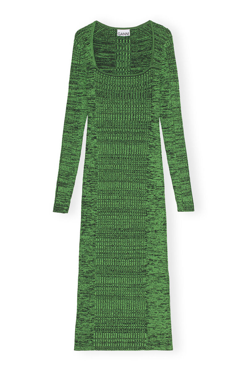Green Melange Knit Kjole , Elastane, in colour Kelly Green - 1 - GANNI