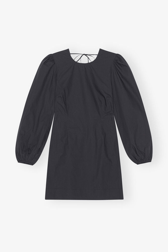 Cotton Poplin Open Back Mini Dress, Black