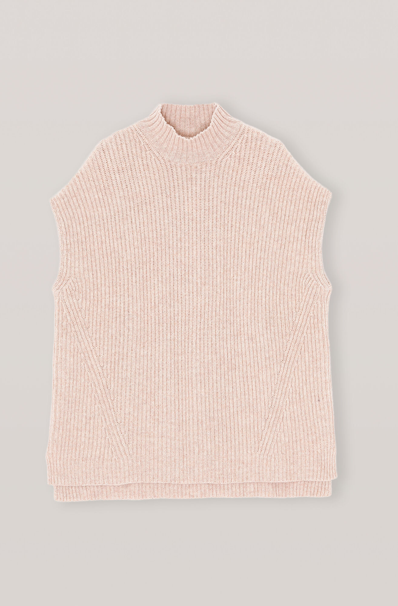 Rib Knit Vest, Wool, in colour Brazilian Sand - 1 - GANNI