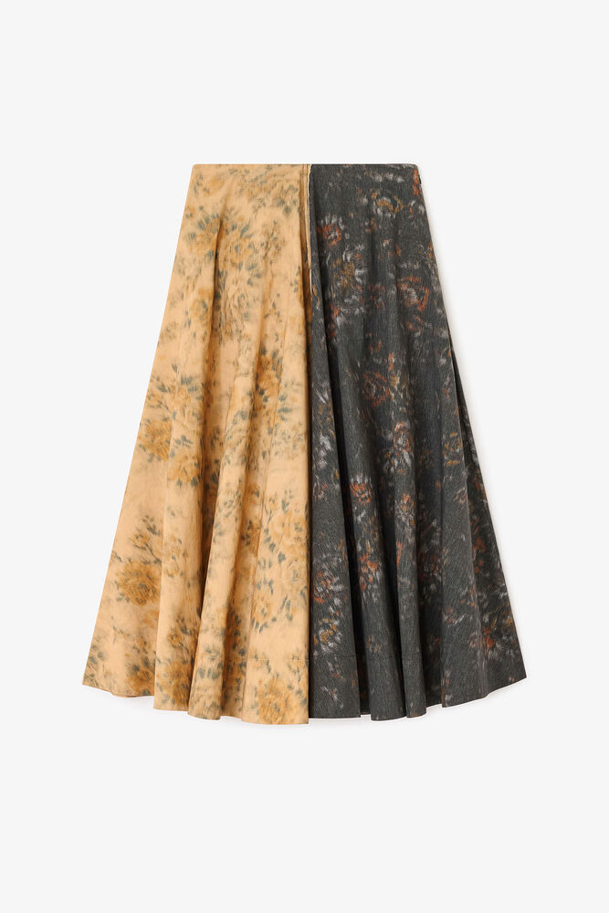 Black and Beige Floral Skirt, Multicolour