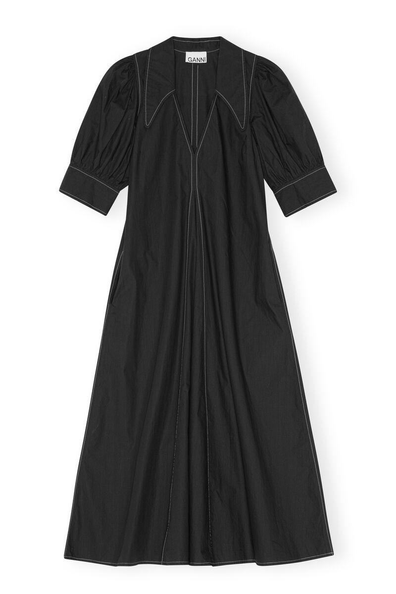 Poplin Midi Dress, Cotton, in colour Black - 1 - GANNI